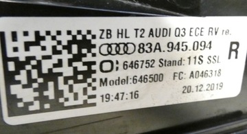 AUDI Q3 2020R KOMPLETNÍ SVĚTLO LED PRAVÁ ZADNÍ 83A945094A