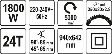 НАСТОЛЬНАЯ ПИЛА 250ММ 30ММ 1800ВТ YATO YT-82165
