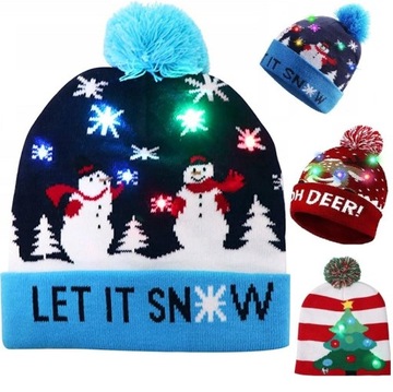 РОЖДЕСТВЕНСКАЯ ЗИМНЯЯ ШАПКА РОЖДЕСТВЕНСКИЕ СВЕТЯЩИЕСЯ СНЕГОВИК ТЕПЛЫЙ ЦВЕТНОЙ СВЕТОДИОДНЫЙ ПОДАРОК