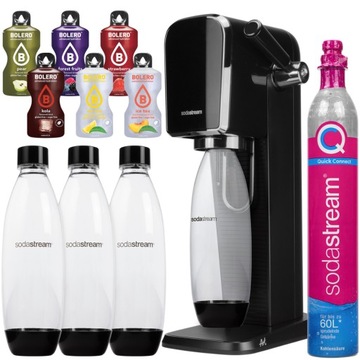 SODASTREAM ART SATURATOR DO WODYCZARNY + 3 BUTELKI + SASZETKI ZESTAW