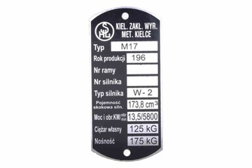 TABLICZKA ZNAMIONOWA SHL M17 AG