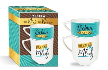 ZESTAW KUBEK + FILIŻANKA `PIĘKNA &MĄDRA/ PIĘKNY &MŁODY