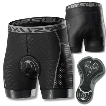 SPODENKI ROWEROWE Z WKŁADKĄ ŻELOWĄ ARSUXEO SPORTOWE MĘSKIE NA ROWER 5D L