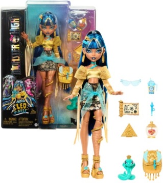 MONSTER HIGH CLEO DE NILE LALKA 30 CM + AKCESORIA KOBRA STRASZYCEUM