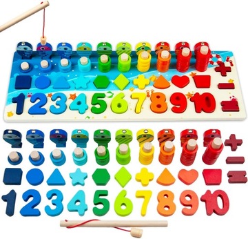 Tablica edukacyjna MONTESSORI rybki, cyfry, KSZTAŁTY, DREWNAINE LICZYDŁO