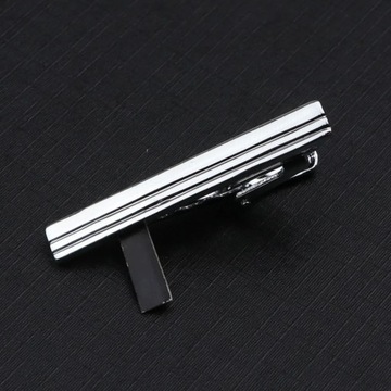 Men's Black Metal Tie Clip Bright Chrome Stainless