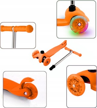 HULAJNOGA TRÓJKOŁOWA DLA DZIECI TOBBI-TOYS BALANSOWA KOŁA LED POMARAŃCZOWA