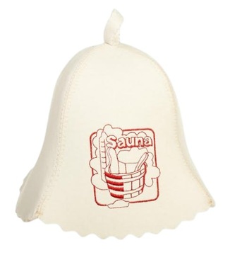 CZ SAUNA KAPELUSZ - CZAPKA DO SAUNY 100% WEŁNA OWCZA ECRU LOGO CZERWONE
