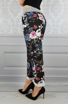 WYGODNE - SPODNIE - DRESOWE - KWIATY - BAWEŁNIANE