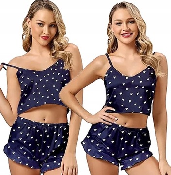 PIŻAMKA BIELIZNA SPODENKI SATYNA KOSZULKA NOCNA