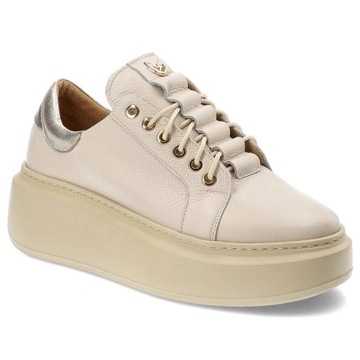 Beżowe Sneakersy Armodo Modne Skórzane Buty