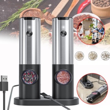 2 X Elektrický Mlýnek Na Sůl A Pepř, Elektrický Usb Nabíjecí Mlýnek