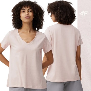 KOSZULKA DAMSKA 4F BAWEŁNIANA T-SHIRT SPORTOWY W SEREK DEKOLT V R XS