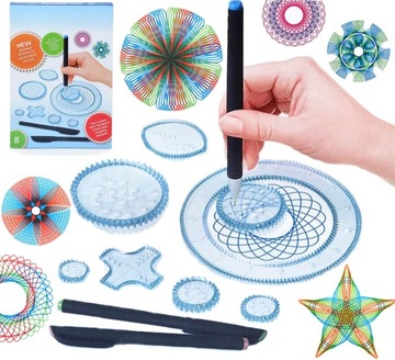 SPIROGRAF KREATYWNY ZESTAW DO NAUKI RYSOWANIA SZABLONY PISAKI KARTKI