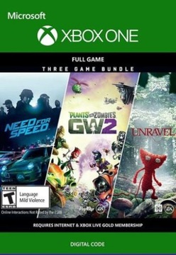 Pakiet gier EA: NFS + PvZ GW2 + Unravel XBOX - kod