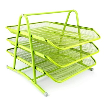 Zestaw 3 szuflad metalowych siatka limonka Organizer Szufladki na biurko