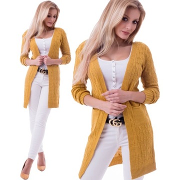 STYLOWY MODNY DŁUGI SWETER KARDIGAN NARZUTKA