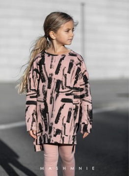 Bluza Tunika Różowa Wzór BRUSH MASHMNIE roz.140/146