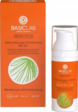 BASICLAB LEKKA EMULSJA OCHRONNA SPF50+ UVA UVB PREWENCJA I ANTYOKSYDACJA