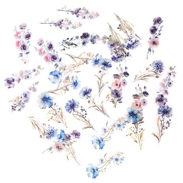 NAKLEJKI FOLIOWE KWIATY TRANSPARENTNE NIEBIESKIE SCRAPBOOKING 30 SZTUK