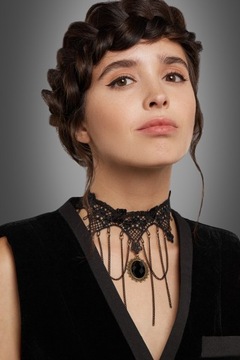 Choker gotycki naszyjnik koronkowy z zawieszkami