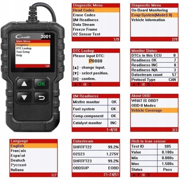 CR-3001 СКАНЕР ОШИБОК ИНТЕРФЕЙСА OBD-2 СТИРАНИЕ