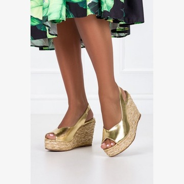 ESPADRYLE DAMSKIE ZŁOTE BUTY NA KOTURNIE WYGODNE