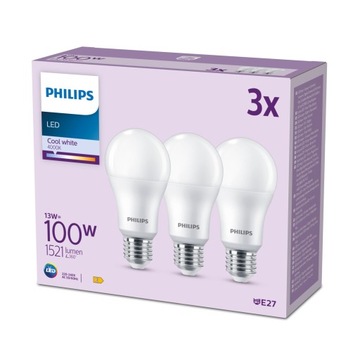 Żarówka LED E27 PHILIPS 100W 1521lm 4000K 3szt