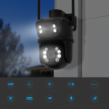 ВРАЩАЮЩАЯСЯ ДВОЙНАЯ КАМЕРА WIFI 8 Мп НАРУЖНАЯ ICSEE 128 ГБ SD