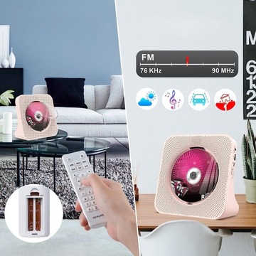 Динамик CD-плеера Bluetooth 5.0 с радиоприемником с ЖК-дисплеем — розовый