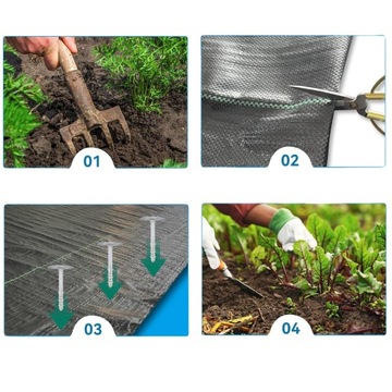 Agrotkanina antychwastowa agrowłóknina 70g czarna 1,6x50m UV 3% + KOŁKI