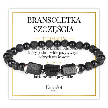 BRANSOLETKA CZARNY TURMALIN ONYKS LAWA TALIZMAN NA GUMCE KAMIEŃ OCHRONNA