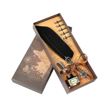 Retro Calligraphy Feather Dip Pen with 2 Nib Set Quill Fountain Writing