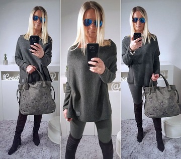 SWETEREK OVERSIZE TUNIKA SWETER WOOL ODKRYTE RAMIĘ