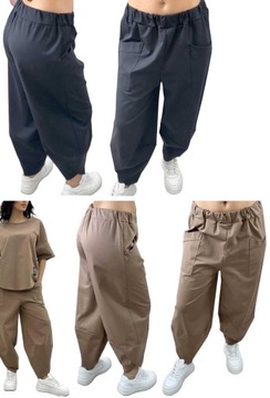 WŁOSKI ELEGANCKI KOMPLET BAWEŁNIANY BLUZKA SPODNIE DRESOWY OVERSIZE L