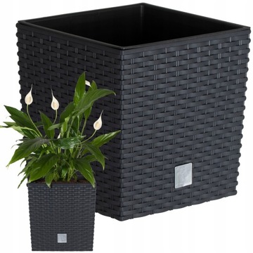 DUŻA DONICZKA DONICA ZEWNĘTRZNA RATTANOWA antracyt Z WKŁADEM OSŁONKA TARAS