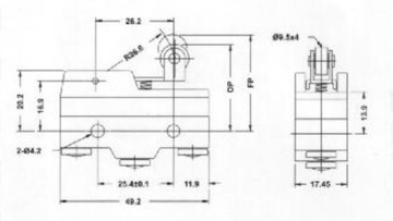 МИКРОПЕРЕКЛЮЧАТЕЛЬ 15А РЫЧАГ 26мм РОЛИК Z15G1704