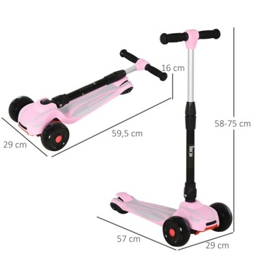 3-КОЛЕСНЫЙ РЕГУЛИРУЕМЫЙ СКЛАДНОЙ САМОКАТ, РОЗОВЫЙ