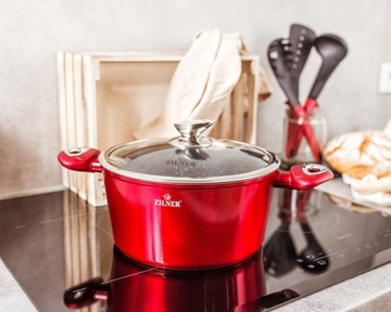 CERAMICZNE GARNKI KOMPLET GARNKÓW 8 EL CHERRY + RĘCZNIK KUCHENNY