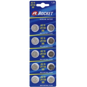 BATERIE ALKALICZNE AG10 LR1130 389 ROCKET BATERIA GUZIKOWA ZESTAW 10 SZT