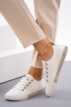 Бело-серые женские кожаные кроссовки Queen 39