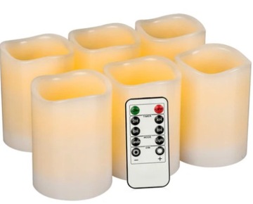 6 szt świec elektrycznych Led + pilot , wysokość 10 cm, grubość 7,5 cm bat