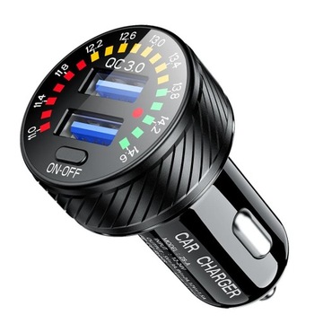 Ładowarka samochodowa 2x USB z szybkim ładowaniem - 36W i Woltomierzem