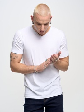 BIG STAR KOSZULKA MĘSKA V-NECK BASIC BIAŁA L