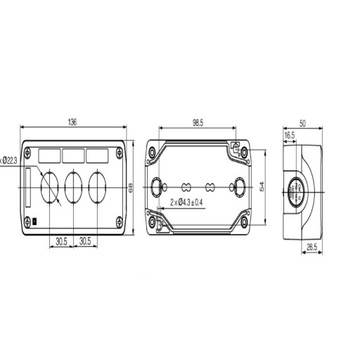 ПАНЕЛЬ УПРАВЛЕНИЯ, РАСПРЕДЕЛИТЕЛЬНЫЙ ЩИТ F88, 3 ОТВЕРСТИЯ VCX