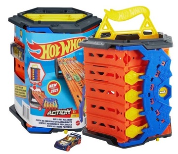 HOT WHEELS ROZWIJANY TOR WYŚCIGOWY GARAŻ + AUTKO