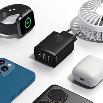 БЫСТРОЕ СЕТЕВОЕ ЗАРЯДНОЕ УСТРОЙСТВО BASEUS ДЛЯ ТЕЛЕФОНА 3x USB 17ВТ МОЩНОЕ УНИВЕРСАЛЬНОЕ