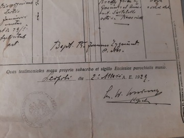 stare dokumenty TESTIMONIUM BAPTISMI 1923r