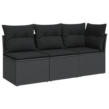 Sofa ogrodowa rattan PE 3-osobowa, czarna