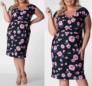 Elegancka Kopertowa letnia sukienka Plus Size Kwiaty (46-56) tu 48 XXXXL